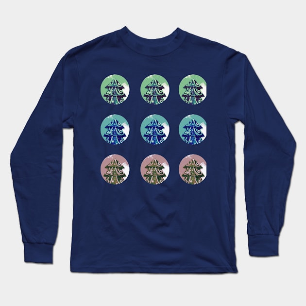 Festive Green Blue Decorated Christmas Tree Holidays Long Sleeve T-Shirt by OneL Design